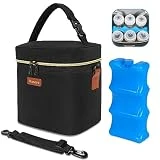 Mancro Breastmilk Cooler Bag with Ice Pack, Fits 6 Baby Bottles Up to 9 Ounce Insulated Bottle Bag, Breast Milk on The go Strap, for Nursing Mom Daycare, Black