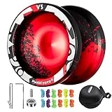 MAGICYOYO Professional Yoyo Responsive Yoyo V3, Metal Yoyo for Kids Beginners Alloy Yo yo for Adults with Unresponsive Yoyo Bearing + Bearing Kit + Yoyo Storage Bag + 12 Yoyo Strings (Black Red)