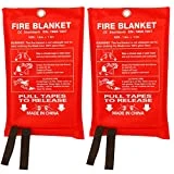 Aksipo Fire Blanket Fiberglass Fire Emergency Blanket Suppression Blanket Flame Retardant Blanket Emergency Survival Safety Cover for Kitchen Home House Car Office Warehouse, 2 Pack (39.3X 39.3 inch)
