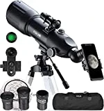 ESSLNB Telescopes for Adults & Kids Astronomy, 80mm Astronomical Travel Telescopes with Moon Filter, Erect Image, 10 Times Refractor, Tripod and Carrying Bag for Astronomy Beginners (40080 Telescope)
