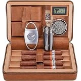CiTree Premium Handmade Leather Cigar Travel Humidor Set – Complete with Cigar Lighter, Cutter, Humidifier, Digital Hygrometer