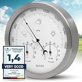 MAVORI® 3in1 Weather Station Analog - Barometer, Hygrometer & Thermometer for Indoor - Ø 13,5cm Stainless Steel Frame with Acrylic Glass - Great Barometers for Home - Barometric Pressure Gauge
