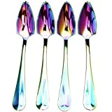 Stainless Steel Grapefruit Spoons for Citrus Fruit, Rainbow Magic Mirror Finish Serrated Grapefruit Spoons, Watermelon Dessert Spoon Set of 4