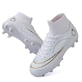 Kids Soccer Cleats Boys Girls Football Cleats Outdoor Soccer Shoes Tacos de Futbol para Hombre High Top Zapatos de Futbol para Hombres Baseball Cleats Professional Turf Football Boots White