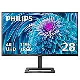 PHILIPS 288E2E 28' Frameless Monitor, 4K UHD 3840x2160 IPS, 120% sRGB, FreeSync, Height Adjustable, VESA, 4Yr Advance Replacement