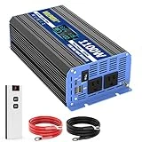 1100 Watt Pure Sine Wave Inverter, 12V DC to 110V 120V AC Converter with Two AC Outlets, USB Ports, Type-C ports, Remote Controller, LCD Display, Power Inverter 1100W for Home RV Off-Grid Solar System