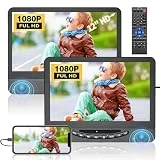 12' Portable DVD Player for Car with 1080P HDMI Input, FELEMAN Car DVD Player Dual Screen with Full HD Digital Signal Transmission, 5-Hour Rechargeable Battery, Support USB, Last Memory(1 Player+1 Mon