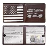 Augeny 2 PCS Car Registration and Insurance Holder, Vehicle License Document Glove Box Organizers with Closure, Essential Auto Wallet Accessories Perfect for Most Cars(Rear Flag, Brown)
