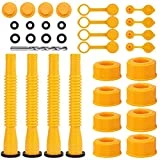 33Pcs Gas Can Nozzle Replacement, Gas Spouts for Gasoline 5 Gallon, Old Style Gas Can Spout Kit with Flexible Nozzles, Screw Collar Caps, Thicker Gasket, Spout Cap, Drill Bit and Fuel Vent Caps in Two Models Fit Most of Cans, Tightly Fitted, Smoothly Flow