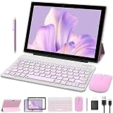 2 in 1 Tablet 10 Inch Android 11 OS Tableta, Tablets with Keyboard, Mouse, Case, Stylus, Tempered Film, 64GB ROM+4GB RAM, 8MP Dual Camera, Quad Core Processor, 6000mAh Battery, 10.1 IN FHD Tab Pink