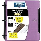 Five Star Flex Refillable Notebook + Study App, College Ruled Paper, 1 Inch TechLock Rings, Pockets, Tabs and Dividers, 200 Sheet Capacity, Purple (29328AB6)