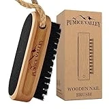 Wooden Cleaning Finger Nail Brush with Nylon Charcoal Bristles & Hanging Rope - Emery Surface & Fingernail Brush for Scrubbing Fingernails and Toes (Beechwood)