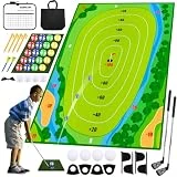 Kids Golf Chipping Game Set - Upgraded 3 in 1 Golf Clubs Set with Golf Chipping Mat, Backyard Golf Games for Adults Kids Practice Outdoor Indoor, Mini Golf Set for Children (Green)