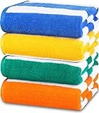 Utopia Towels Cabana Stripe Beach Towels (76 x 152 cm) - 100% Ring Spun Cotton Large Pool Towels, Soft and Quick Dry Swim Towels (Pack of 4) (Blue, Green, Orange & Yellow)