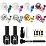 Beetles Chrome Nail Powder Kit Black White Colors Gel Polish Mirror Effect Holographic Aurora Iridescent Pearlescent Manicure Art Decoration Glitter, Christmas Nail Powder 8 Colors 1g or 0.5g/Jar