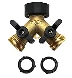 Kasian House Heavy Duty Brass Garden Hose Splitter, Y Valve, 2 Way Connector for Outdoor Faucet, Outside Water Bib Spigot Adapter, Large Comfort Grip Handles, 2 Extra Rubber Washers