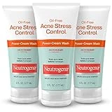 Neutrogena Oil-Free Acne Stress Control Power-Cream Face Wash with 2% Salicylic Acid Acne Treatment Medication, Soothing Daily Acne Facial Cleanser for Acne-Prone Skin Care, 6 fl. oz