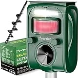 YARDEC Solar Animal Repellent Outdoor with Drill Bit - Waterproof Motion Activated Ultrasonic Animal Repeller with LED Flashing Light to Repel Deer, Rabbit, Squirrel, Skunk, Cat, Raccoon, Dog, etc.