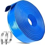 2 IN x 110FT Pool Backwash Hose Heavy Duty Drain Discharge Double PVC Layflat Hose with 2 Clamps, Weatherproof Burst Resistant for Water Transfer, Sump Pump, Pool Filter, Pool Drain (33.6M, Blue)
