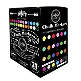 Loddie Doddie Liquid Chalk Markers | Dust Free Chalk Pens - Perfect for Chalkboards, Blackboards, Windows and Glass | 6mm Reversible Bullet & Chisel Tip Erasable Ink (Pack of 24)