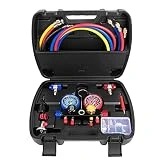 AURELIO TECH UPGRATED Version 4 Way A/C Manifold Gauge Set Fits R134A R410A R404A R22 Refrigerants with 5FT Hose, 3 Acme Tank Adapters, Adjustable Couplers and Can Tap