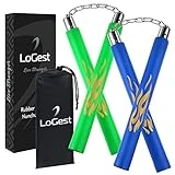 Logest Nunchucks - Pack of 2 with Storage Bag Safe Foam Rubber & Steel Chain Training Nunchakus for Kids or Adults Beginners for Martial Arts Practice Nunchaku Ninja Foam Nunchucks for Kids & Adults