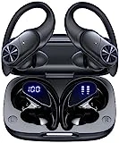 Bluetooth Headphones Wireless Earbuds 80hrs Playtime Wireless Charging Case Digital Display Sports Ear buds with Earhook Premium Deep Bass IPX7 Waterproof Over-Ear Earphones for TV Phone Laptop Black