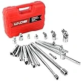 LLNDEI 19PCS Drive Tool Accessory Set Includes Socket Adapters, Socket Extension Bar, Swivel Universal Joints, Impact Coupler, Sliding Bar T-handle Wrench, Socket Accessories(1/4', 3/8' & 1/2' Dr.)