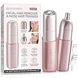 Facial - Nose Hair Remover Women: 2 in 1 Painless Electric Face Shaver and Nose Trimmer - Rechargeable Hair Removal Tool for Face Nose Ear Peach Fuzz Lips Chin