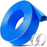 Jin&Bao 2 Inch Heavy Duty Pool Backwash Hose 25 FT with Clamp, Weather and Burst Resistant Swimming Pool Drain Hose, Pool Essentials Flexible Lay-Flat Discharge Hose for Water Disposal (Blue-25ft)