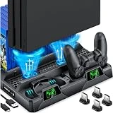Kawaye PS4 Stand Cooling Fan for PS4 Slim/PS4 Pro/Playstation 4, PS4 Vertical Stand Cooler with Dual Controller Charge Station & 16 Game Storage,Organizer Stand with Game Storage PS4 Accessories
