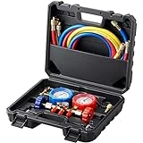 VEVOR AC Gauge Set - 3 Way AC Manifold Gauge Set for R134A R22 R12 R502 Refrigerant, Freon Gauges with 5ft Hoses, Couplers, Can Tap Works on Car Auto Freon Charging and Evacuation