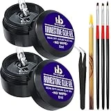 Nail Art 8mlx2 NO WIPE Rhinestone Glue Gel (LED Light Cure Needed) Adhesive Resin Gem Jewelry Diamond Beads Stone Gel Nail Polish Clear Decoration With 3 Brushes Tools + Pickup Pen + Tweezer
