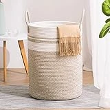 YOUDENOVA Woven Rope Laundry Hamper Basket, 58L Tall Laundry Basket for Blanket Organizer- Clothes Hamper for Bedroom Storage, Baby Kids Nursery Hamper-Large-Brown