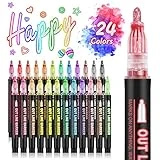 Outline Markers Self-outline Metallic Markers, 24 Colors Double Line Outline Markers, Super Squiggles Shimmer Outline Glitter Pen Set for Kid Drawing,Birthday Greeting Card, Doodling,DIY Art Crafts