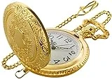 Realpoo Gold Shield Men's Pocket Watch, Arabic Numeral Digital Scale Men's Quartz Pocket Watch, Men's Quartz Pocket Watches with Chain-Gold