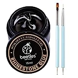 Beetles Rhinestone Glue for Nails Nail Gem Glue for Nail Art Adhesive Resin Gems Diamonds Jewelry Decoration Soak Off Led Lamp with 2 Dual Purpose Brush Pen Christmas Gel Nail Polish