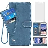 Asuwish Phone Case for Samsung Galaxy S6 Active, Flip Wallet Cover with Tempered Glass Screen Protector Stand Card Holder Slot Shockproof Cell Protective Case for S6Active 6s S 6 6Active G890A Blue