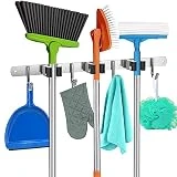Homely Center Mop and Broom Holder Wall Mount – Heavy-Duty Broom Closet Organizer for Garage, Kitchen, Laundry Room Organization and Storage – Broom and Mop Holder – Tool Hanger (3 Racks and 4 Hooks)
