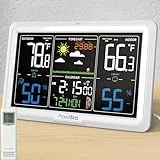 Proud Bird Weather Station, Lifetime Weather Stations & Sensors Warranty, Colorful Large Display Atomic Clock Weather Stations Wireless Indoor Outdoor Thermometer for Home, White