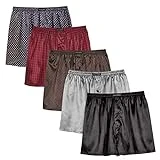 TONY AND CANDICE Men's Satin Boxer Briefs Pack, Silk Feeling Sleep Shorts Underwear with Fly for Men (Multi5-5 Pack,Large)