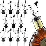 Aozita Bottle Pourers 12 Pack, Stainless Steel Liquor Pourers with Rubber Dust Caps - Classic Bottle Pourers Tapered Spout, Ribs Flex to Fit Different Liquor Bottles About 3/4' Bottle Mouth