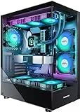 MUSETEX PC CASE ATX 6 PWM ARGB Fans Pre-Installed, Type-C Mid Tower Computer Case with Full View Dual Tempered Glass, Gaming PC Case,Black(K2)