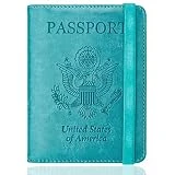 WALNEW RFID Passport Holder Cover Wallet for Women Men, PU Leather Card Holder Passport Case Travel Essentials for Family Vacation, Blue