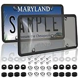 2 Pack Car Tinted License Plate Shield/Covers Frame Combo - Unbreakable Clear Smoked License Plate Cover Fits All Standard US Plates,Novelty Bubble Design License Plate Holder with Screws & Cap