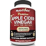 Nutrivein Apple Cider Vinegar Capsules with Mother - 1600mg - 120 Vegan Pills - Supports Healthy Weight Loss, Diet, Digestion, Keto, Cleanser - Best Supplement for Immune System - ACV Raw