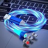 Opligevo 3 in 1 Magnetic Light Up Charging Cable 360 Rotating LED Phone Charger Multi Charging Cable Led Flowing Fast Charging Cord Compatible with Most Cell Phones Blue 6.6ft