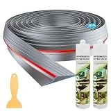 20 Ft Garage Door Threshold Seal with 2 Bottle Adhensive/Sealant 1000 ml, West Bay DIY Weather Stripping Bottom Rubber Weatherproof Father's Day Christmas Gifts Grey (2 Bottles, Each 500 ml)