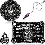 Pendulum Dowsing Divination Board with Amethyst Set Metaphysical Message Ouija Board Crystal Pendulum Necklace Wooden Spirit Board Talking Board with Planchette for Wiccan Supply (Star Style)