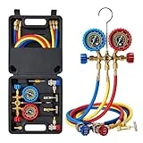 Wisscool AC Gauges, HVAC Manifold Gauge Set for R134 R22 R12 R502, with Hoses Couplers Adapters Puncturing Can Tap